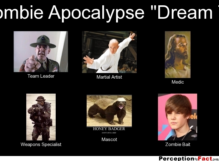 My Zombie Apocalypse "Dream Team"... What people think I do, what I